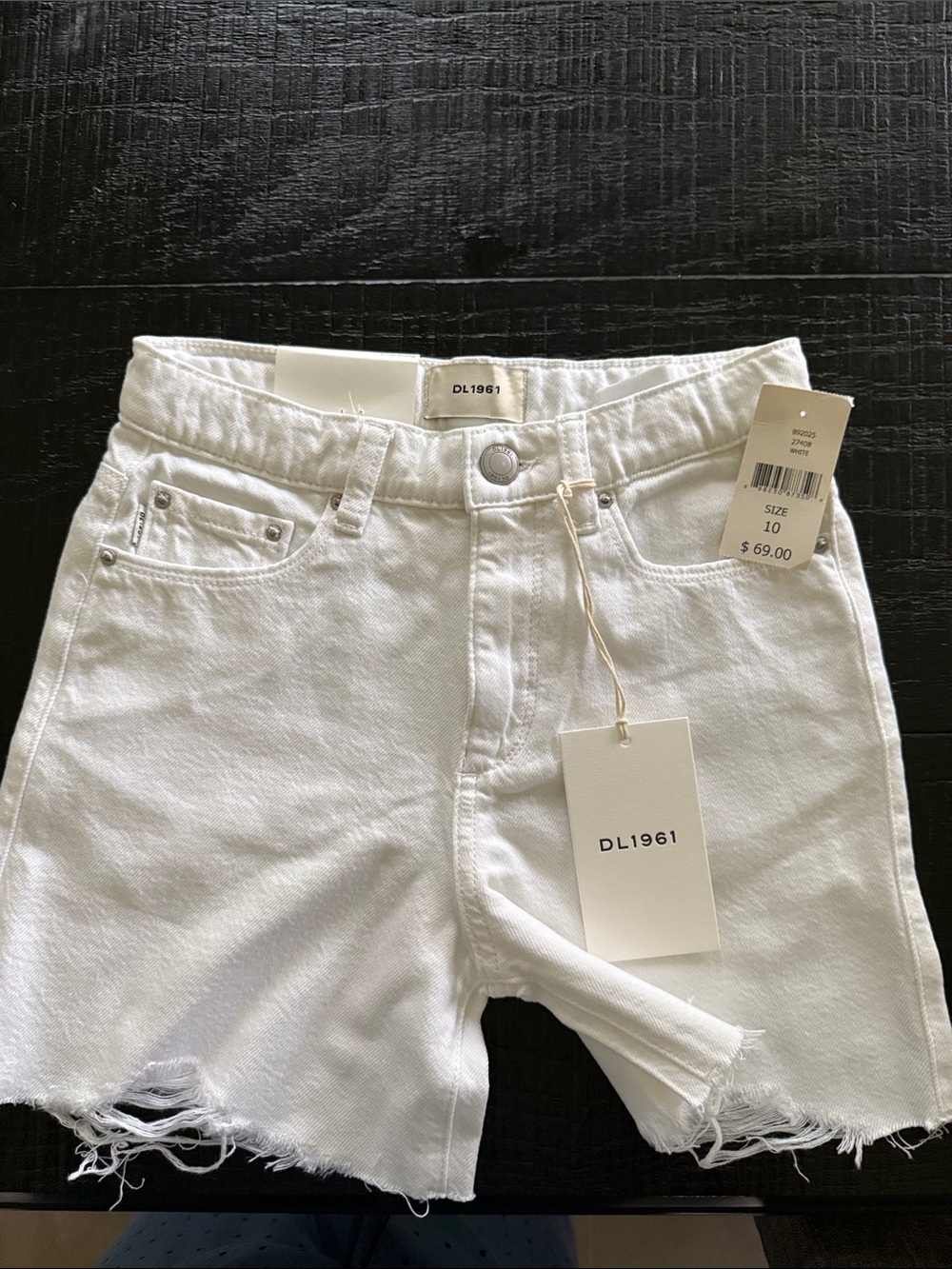 DL1961 White Frayed Denim Cutoff Shorts